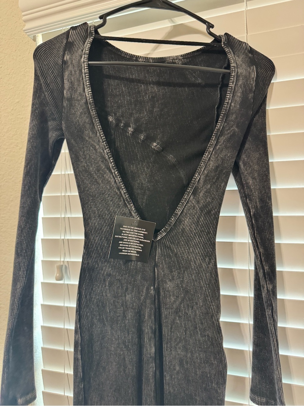 Long Sleeve Ribbed Maxi Dress in Washed Black